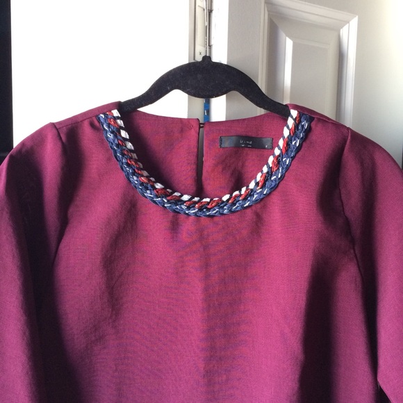⭐️Wine Red Boxy Top with Braided Tweed Fringe Trim - Picture 3 of 8